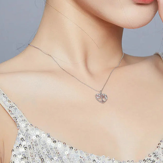 925 Sterling Silver Heart Tree Pendant Necklace