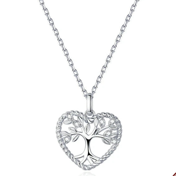 925 Sterling Silver Heart Tree Pendant Necklace