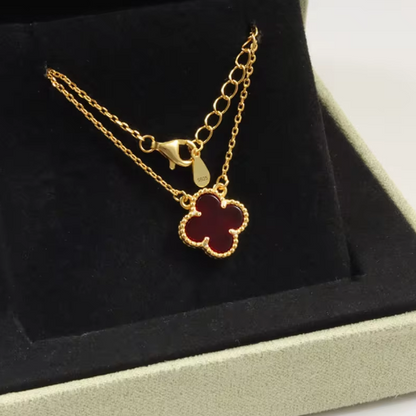 925 Sterling Silver Red Clover Gold Pendant Necklace