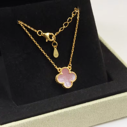925 Sterling Silver Red Clover Gold Pendant Necklace