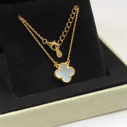 925 Sterling Silver Red Clover Gold Pendant Necklace