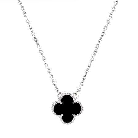 Silver Plated Clover Black Silver Necklace
